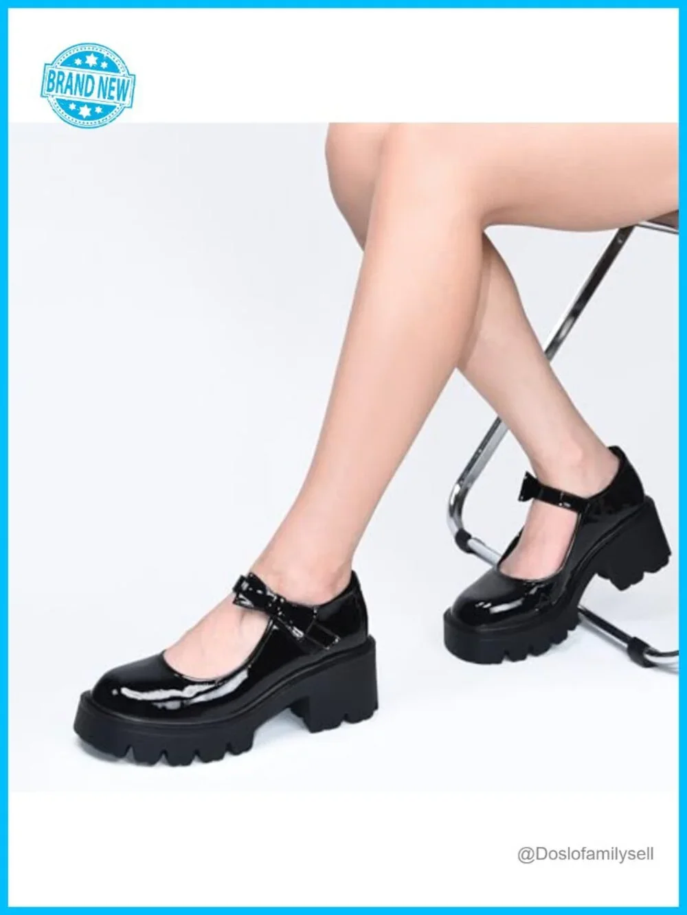 Mary Jane Platform Pumps Chunky Block Heel Patent-Like Pump, 2.55-Inch Heel,